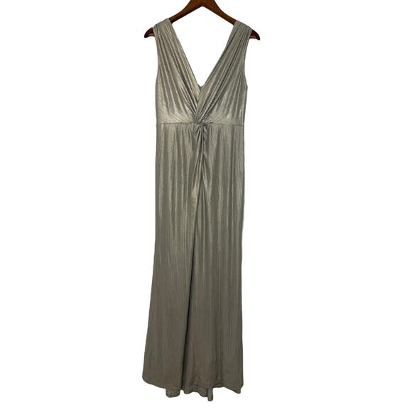 Calvin Klein Dress Womens 8 Gold Metallic V Neck Sleeveless Maxi Ruched Gown - Picture 1 of 7